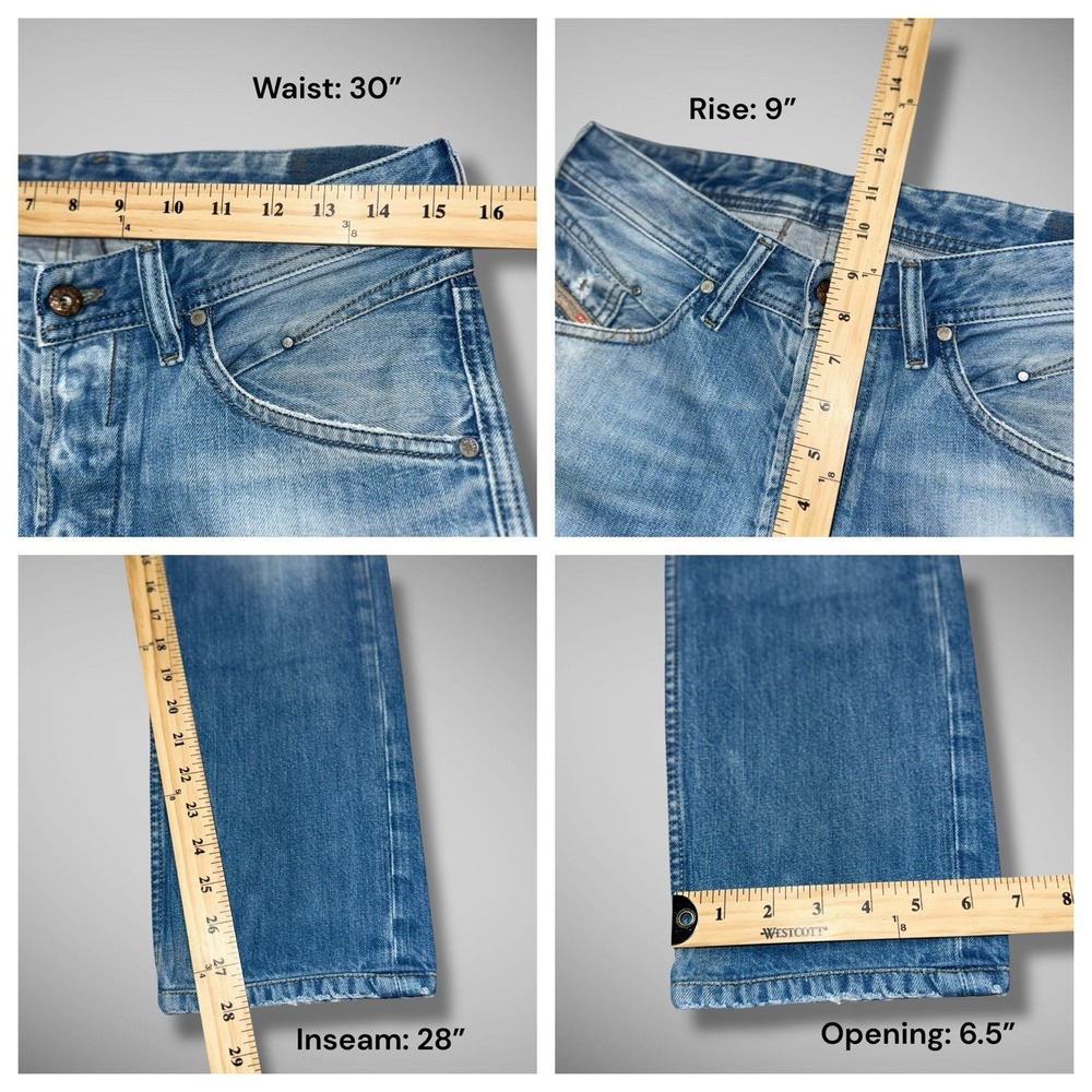 Diesel Jeans Men 29x28 Blue‎ Belther Slim Taper Light Wash Thrashed Rockstar Y2K - Picture 8 of 13